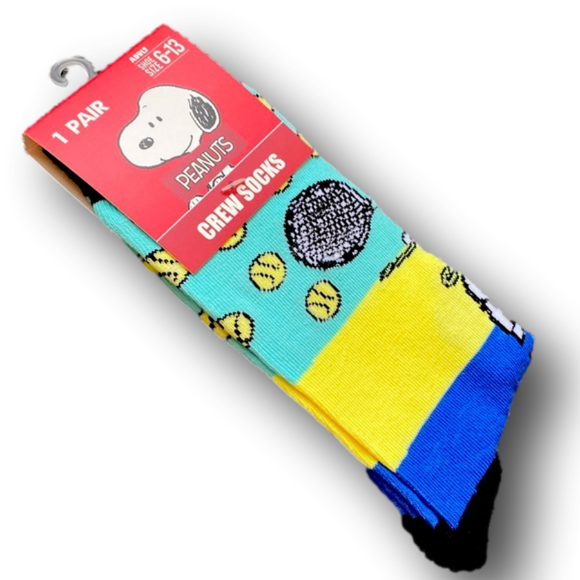 3/$20 Peanuts Snoopy Playing Tennis Funny Novelty Crew Socks - Brand New - Picture 3 of 3